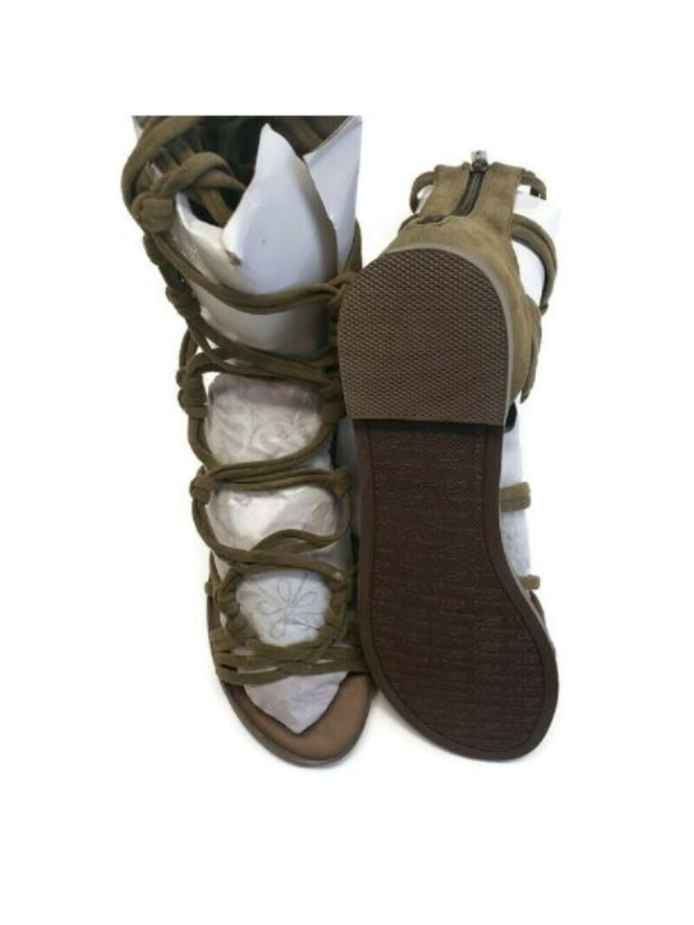 Breckelles DG23 Olive Gladiator Sandals Womens 6.5 Faux Suede Flat Shoes New - Picture 6 of 10